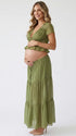 lime green chiffon two piece dress set with lace trim detailing