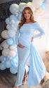 Baby Blue Long Sleeve Maternity Dress for Baby Shower and Maternity Photoshoot | Bumplook
