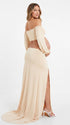 Cream Maternity Photoshoot Dress with Train, Two Piece Crop Top Set for Pregnancy Photos, Outdoor Portraits | Bumplook