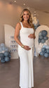 Minimalist White Maternity Dress for Pregnancy Celebration | Bumplook