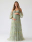 Mint Green Floral Embroidered Tulle Maternity Maxi Dress