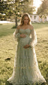 Mint Green Embroidered Tulle Maternity Dress with Flowing Floor Length Skirt for Garden Baby Shower and Maternity Photoshoot | Bumplook
