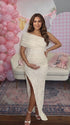 Ivory One Shoulder Maternity Dress for Studio Photoshoot | Bumplook