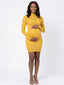 Mustard Yellow Rhinestone Maternity Mini Dress – Sparkly Birthday Photoshoot Pregnancy Outfit