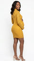mustard yellow rhinestone maternity mini dress with long sleeves and bodycon fit