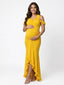 Mustard Yellow Ruffle Halter Maternity Maxi Dress – Ruched Summer Pregnancy Dress