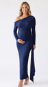 Navy Blue Maternity Baby Shower Dress with Bump Flattering Ruching | Bumplook