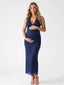 Navy Blue Lace Halter Bodycon Maternity Maxi Dress