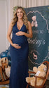 Navy Blue Halter Lace Maternity Maxi Dress with Bodycon Fit | Bumplook