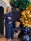 Navy Blue Off Shoulder Formal Maternity Dress