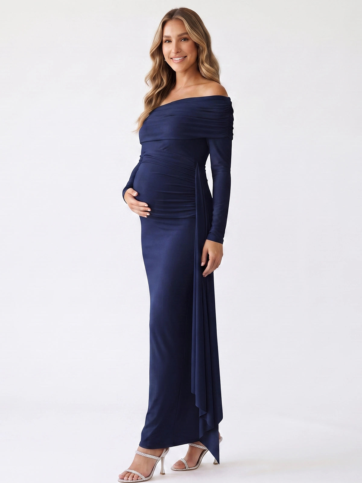 Navy Maternity Special Occasion Dress for Pregnancy Celebration and Formal Events | Bumplook