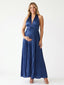 Navy Blue Pleated Satin Halter Maternity Maxi Dress for Wedding Guest