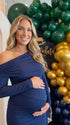 Navy Blue Long Sleeve Maternity Dress for Evening and Formal Events | Bumplook