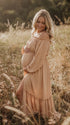Beige Off Shoulder Maternity Maxi Dress, Boho Pregnancy Dress for Baby Shower, Maternity Photoshoot, Gender Reveal, Pregnancy Announcement, Wedding Guest | Bumplook