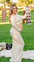 Cream Beige Textured Knit Maternity Two-Piece Set with Off-Shoulder Crop Top and Maxi Skirt for Boho Maternity Photoshoot | Bumplook
