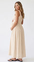 Beige Cotton Blend Maternity Dress, Neutral Smocked Pregnancy Maxi Dress for Baby Shower, Summer Maternity Photoshoot | Bumplook
