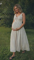 Beige Maternity Dress, Neutral Cotton Blend Maxi Dress for Outdoor Maternity Photoshoot, Summer Pregnancy Photos | Bumplook