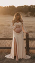 Two Piece Pregnancy Photoshoot Outfit, Cream Maternity Crop Top and Maxi Skirt for Studio and Outdoor Maternity Photos | Bumplook