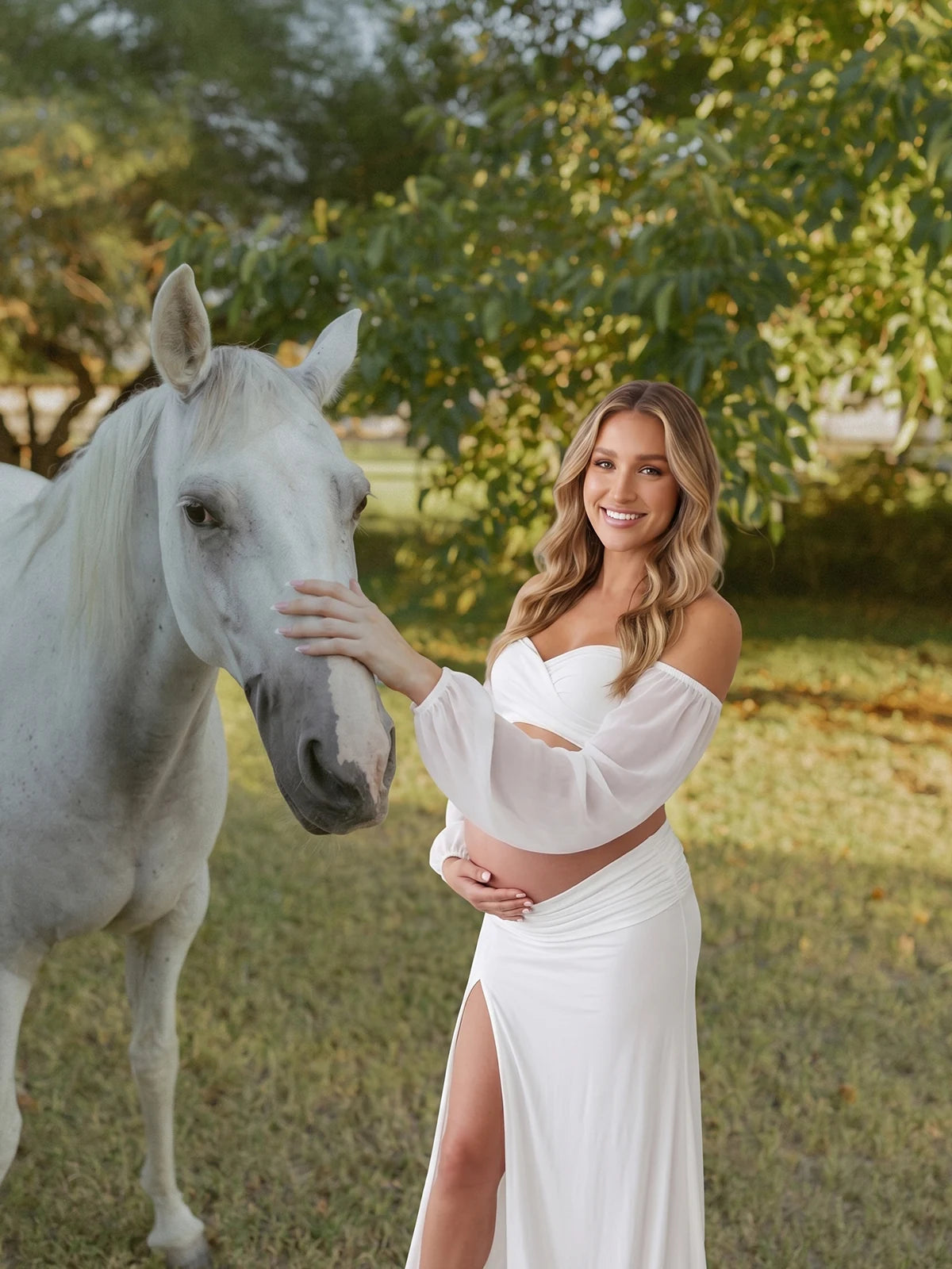 White Two Piece Maternity Photoshoot Set, Exposed Bump Pregnancy Outfit for Baby Bump Photography | Bumplook