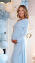 Baby Blue Off Shoulder Maternity Photoshoot Dress with Side Ruching | Bumplook