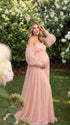 Blush Pink Maternity Photoshoot Gown, Swiss Dot Dress for Baby Shower, Pregnancy Announcement, Gender Reveal and Formal Events | Bumplook