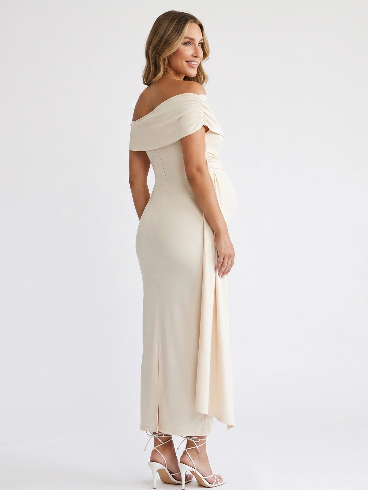 Ivory Fitted Maternity Photoshoot Gown for Pregnancy Announcement | Bumplook