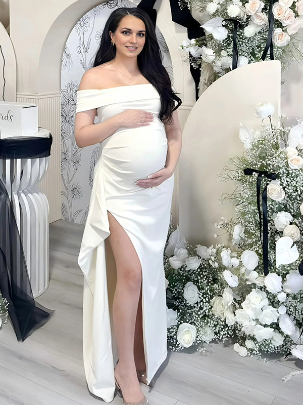 Chic-Off-Shoulder Maternity Maxi Dress