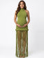 Olive Green Fringe Halter Maternity Maxi Dress – Boho Pregnancy Photoshoot Gown