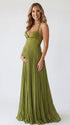 Olive Green Maternity Maxi Dress, Halter Pregnancy Dress for Baby Shower, Maternity Photoshoot, Gender Reveal, Pregnancy Announcement, Wedding Guest, Bridal Shower, Formal Events | Bumplook
