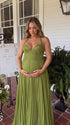Olive Green Maternity Maxi Dress, Halter Pregnancy Dress for Baby Shower, Maternity Photoshoot, Gender Reveal, Pregnancy Announcement, Wedding Guest, Bridal Shower, Formal Events | Bumplook