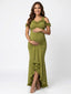 Olive Green Ruffle Halter Maternity Maxi Dress – Ruched Boho Pregnancy Dress