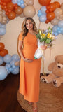 Orange Maternity Dress for Fall Maternity Photoshoot | Bumplook