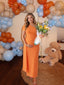 Orange Draped Maternity Maxi Dress with Side Ruching