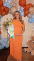 Orange Ruched Maternity Maxi Dress for Pregnancy Photos | Bumplook