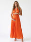 Orange Pleated Satin Halter Maternity Maxi Dress for Fall Baby Shower