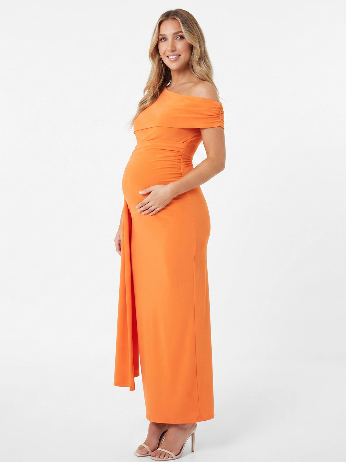 Orange Pregnancy Maxi Dress for Fall Photoshoot and Pregnancy Announcement | Bumplook