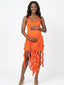 Halter Orange Pink Ruffle Maternity Mini Dress with Cascading Frill Detail