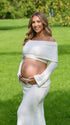 White Maternity Crop Top and Skirt Set, Two Piece Pregnancy Outfit for Baby Shower, Maternity Photoshoot, Gender Reveal, Pregnancy Announcement, Wedding Guest, Bridal Shower, Formal Events | Bumplook
