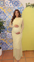 Pale Yellow Ruched Maternity Dress, Baby Shower Dress for Maternity Photoshoot, Gender Reveal, Pregnancy Announcement, Wedding Guest, Formal Events | Bumplook