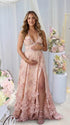 Peach Floral Pearl Halter Maternity Dress, Resort Maternity Maxi Dress for Baby Shower, Maternity Photoshoot, Gender Reveal, Pregnancy Announcement, Beach Vacation, Bridal Shower, Formal Events | Bumplook