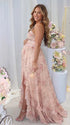 Peach Floral Pearl Halter Maternity Dress, Resort Maternity Maxi Dress for Baby Shower, Maternity Photoshoot, Gender Reveal, Pregnancy Announcement, Beach Vacation, Bridal Shower, Formal Events | Bumplook