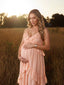 Peach Ruffle Maternity Maxi Dress