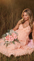 Peach Ruffle Maternity Dress for Outdoor Pregnancy Photos | Bumplook