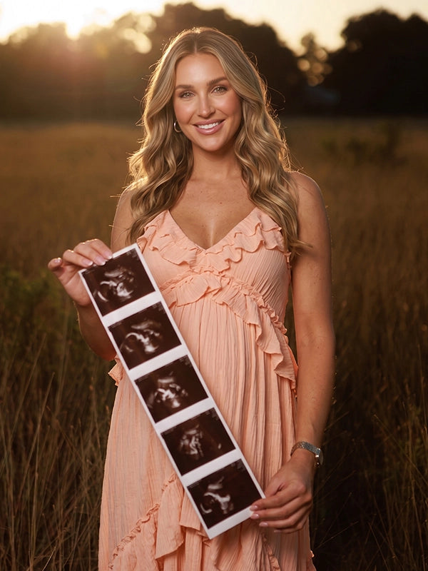Peach Maternity Dress for Romantic Maternity Photoshoot | Bumplook