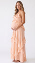 Peach Ruffle Maternity Dress with Flowing Maxi Skirt | Bumplook