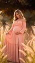 Peach Pink Maternity Dress, Baby Shower Dress for Maternity Photoshoot, Gender Reveal, Pregnancy Announcement, Wedding Guest, Bridal Shower, Formal Events | Bumplook