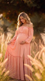 Peach Pink Maternity Dress, Baby Shower Dress for Maternity Photoshoot, Gender Reveal, Pregnancy Announcement, Wedding Guest, Bridal Shower, Formal Events | Bumplook