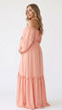Peach Pink Baby Shower Maternity Dress, Flowy Maxi Dress for Maternity Photoshoot, Gender Reveal, Pregnancy Announcement, Bridal Shower, Special Events | Bumplook