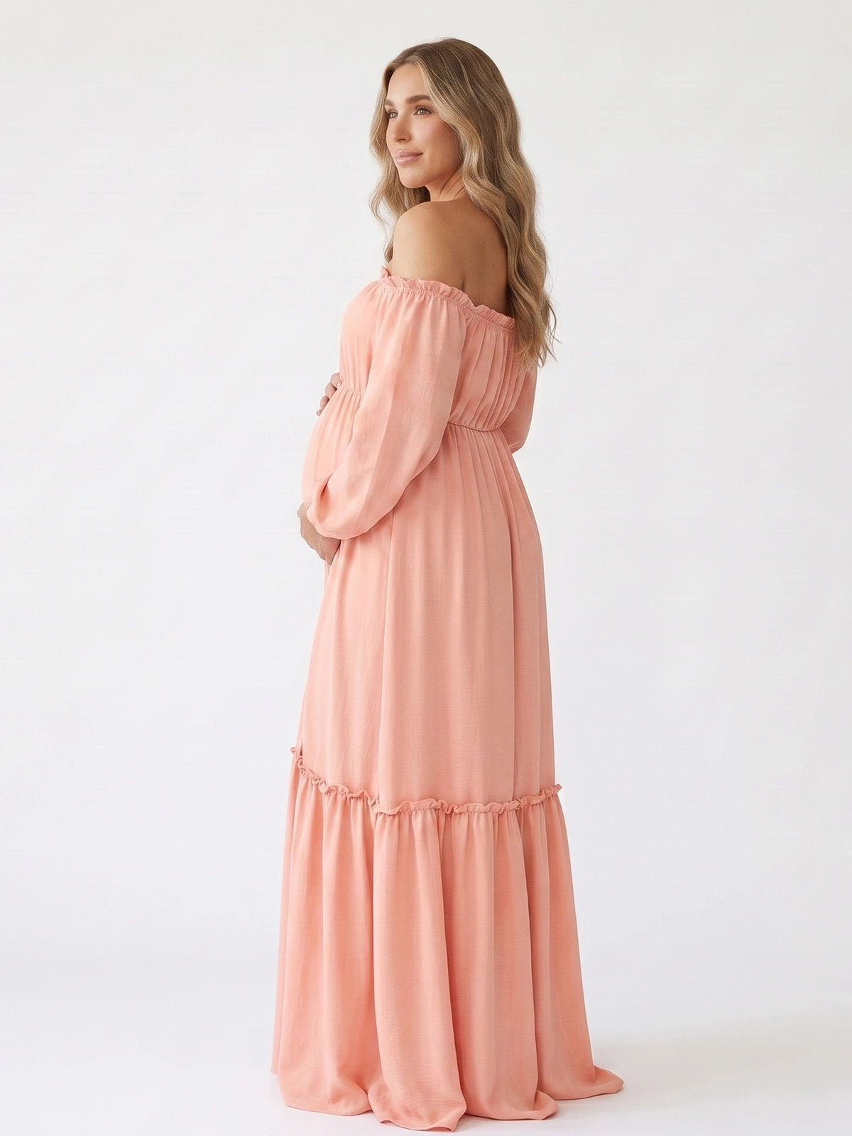 Peach Pink Baby Shower Maternity Dress, Flowy Maxi Dress for Maternity Photoshoot, Gender Reveal, Pregnancy Announcement, Bridal Shower, Special Events | Bumplook