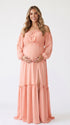 Pink Maternity Photoshoot Dress, Off Shoulder Maxi Dress for Baby Shower, Gender Reveal, Pregnancy Announcement, Bridal Shower, Family Photos | Bumplook